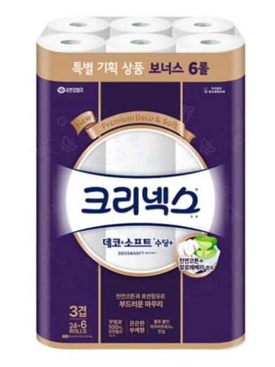 크리넥스 3겹 데코 앤 소프트 수딩 플러스 천연펄프 고급롤화장지